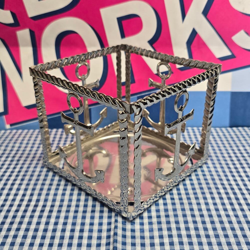 BBW Silver Anchor Nautical Coastal Metal Large 3 Wick Candle Holder